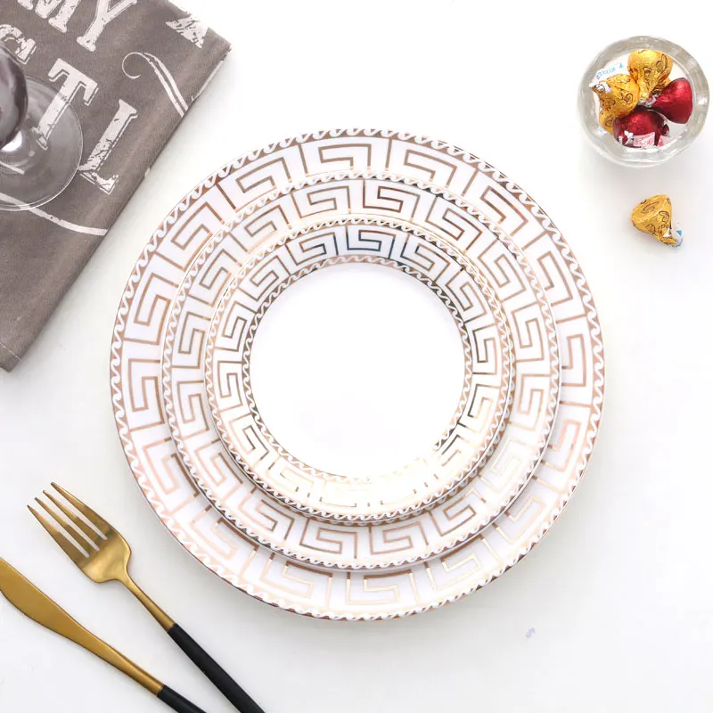 

3pcs 6 / 8 / 10 Geometry Tableware Ceramic Dinner Plate Dish Porcelain Dessert Plate Dinnerware Cake Ceramica Plate