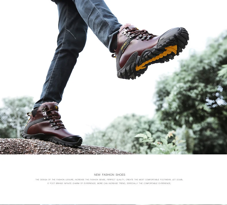 HUCDML New Winter Warm Boots Comfortable Rubber Genuine Leather Round Toe Casual Snow Cotton Lace-up Designer Mens Sneakers