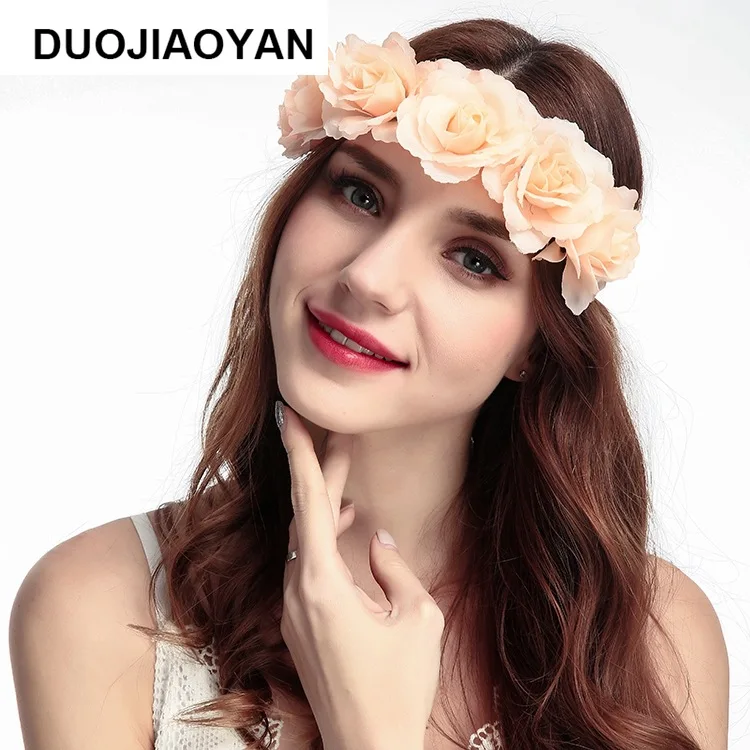 

New Style Europe And America Women's Artificial Rose Flower Elastic Ribbon Hair Bands Holiday Hair Accessories