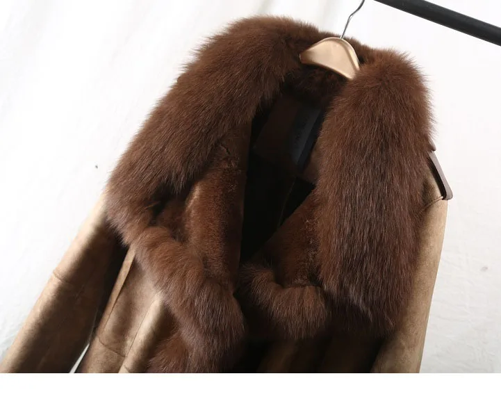 fashion winter new real leather lamb fur grass one coat coat women's long fox windbreaker fur