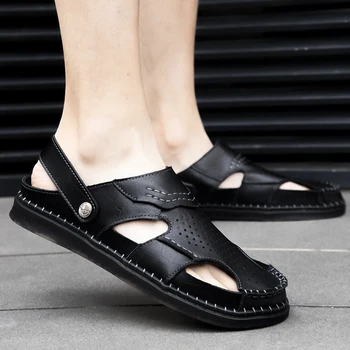 

Men Summer Sandals genuine Leather Beach Shoes fashion Men's Sandal Shoes Soft Bottom Male Roman Outdoor Comfortable Sneakers