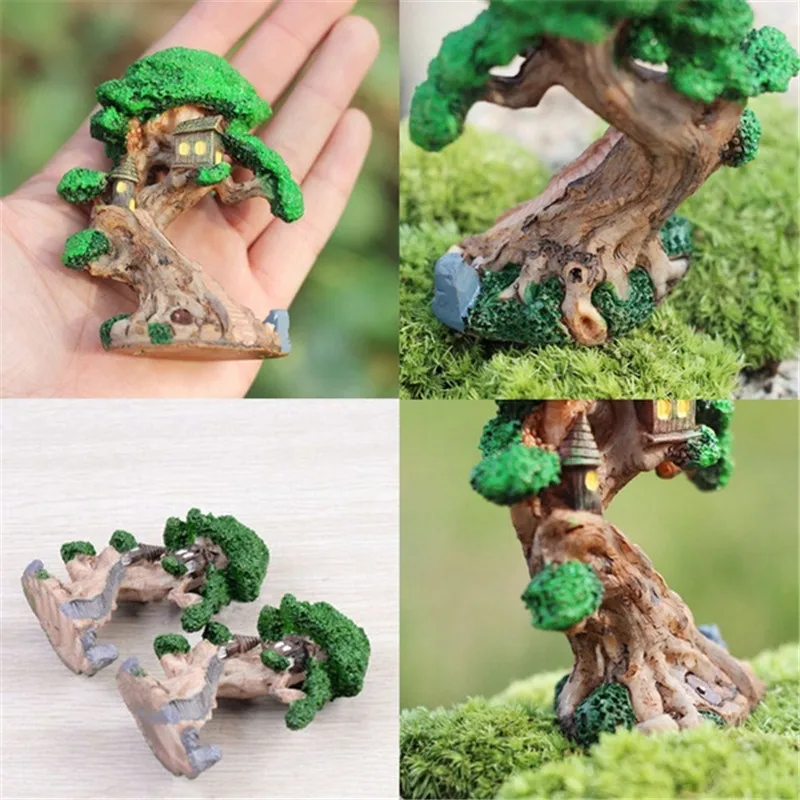 Garden Ornament Old Fairy Tree House Home Miniature Figurine Mini Fairy DIY