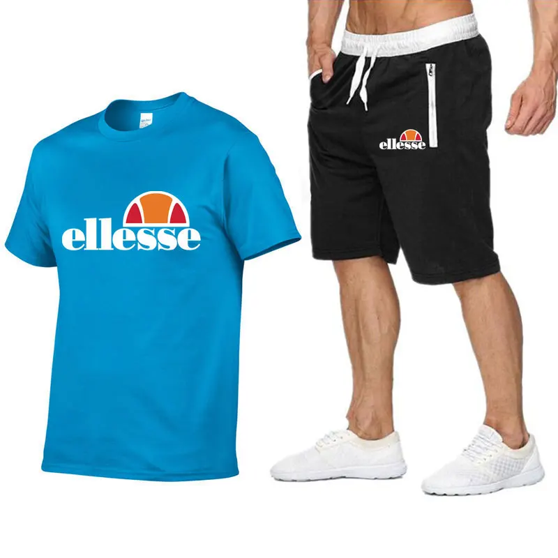 

Cotton Mens Sets Summer Short sleeve t-Shirts Sets Mens Shorts Set Contrast color Two Piece Set Shorts+homme Tracksuit