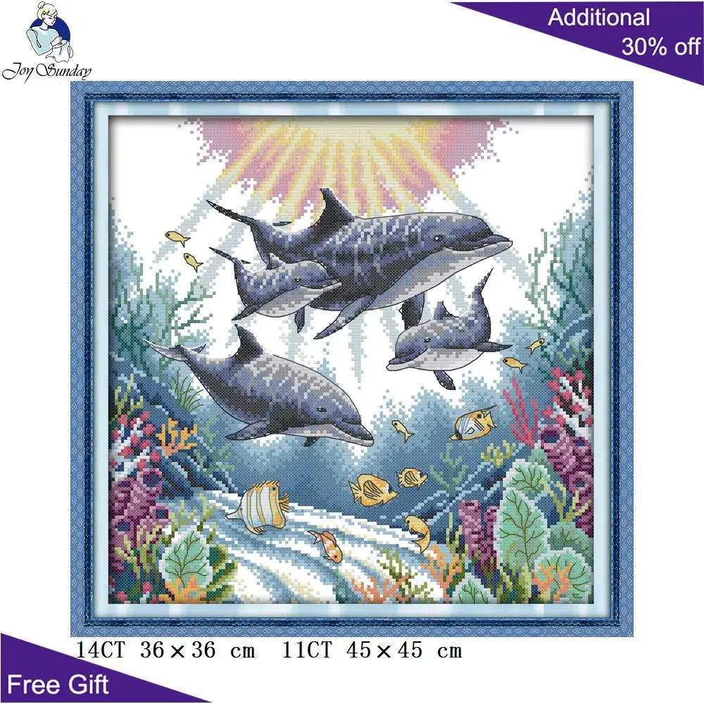 Joy Sunday Дельфин глубоководный вышивка крестиком D632 14CT 11CT штампованный и