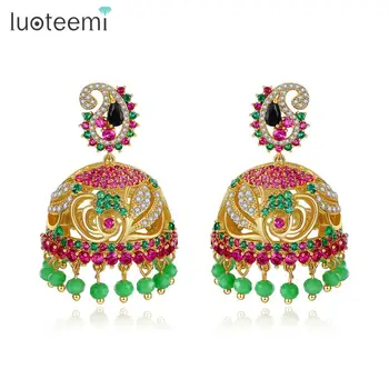 

LUOTEEMI Big Long Bohemia Indian Jhumka Beads Tassel Drop Earrings for Women Wedding Party Bridal Fashion Jewelry Christmas Gift