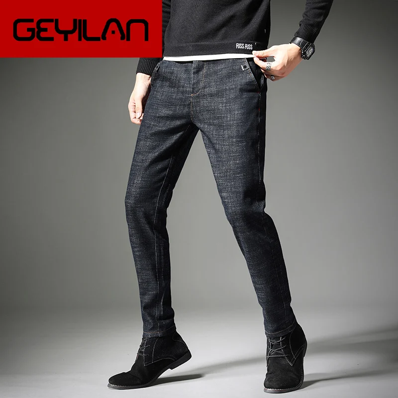 

2019 New Autumn Winter Men's Stretch Jeans men Elastic Cotton Denim Pants blue Straight Fit Trousers jean male Brand Menswear