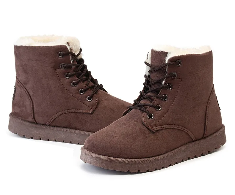 Зимние ботинки; женские замшевые зимние ботильоны; теплые женские ботинки на платформе с плюшевой стелькой; резиновая обувь на шнуровке; botas mujer invierno; - Цвет: Brown boots