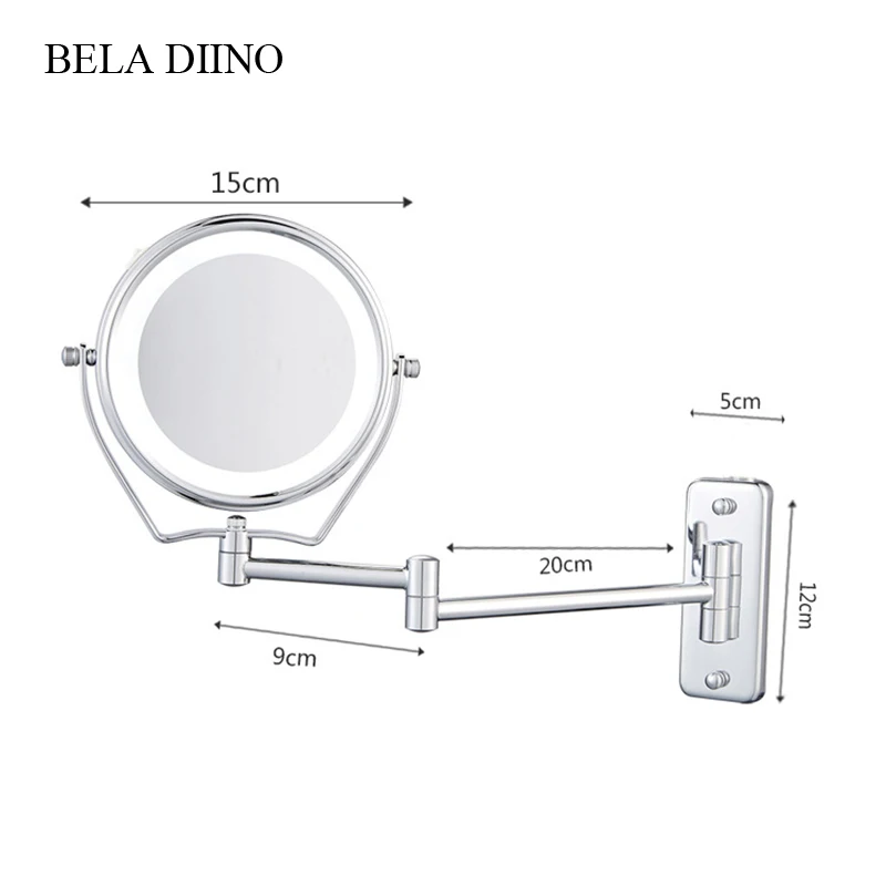" Двусторонняя складной 7x увеличительное настенный зеркало с подсветкой для макияжа светодиодный свет косметическое зеркало для макияжа, бритья зеркало со светодиодной подсветкой