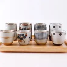 Творческий Ретро японский стиль керамическая суповая чашка грубая керамика ручная роспись решетки узор чашка кофе чашки вина чашки Посуда для напитков