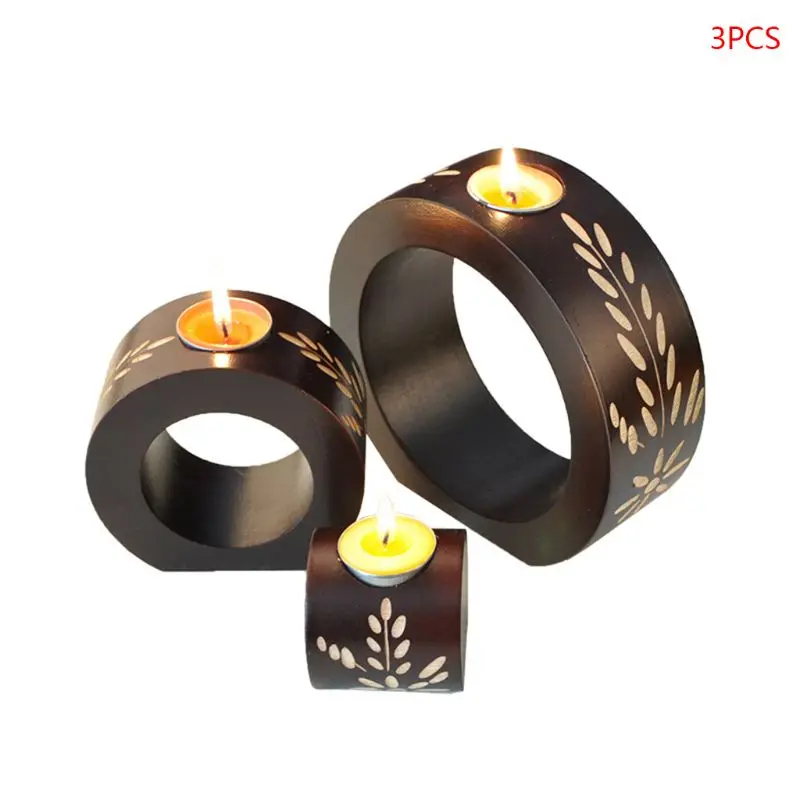 

3pcs Retro Round Wooden Candlestick Candle Holder For Romantic Candlelit Dinner Living Room Dinning Table candle holders set