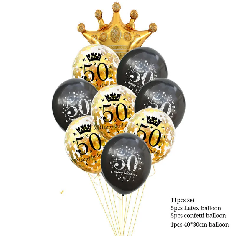 thumbnail image 1 of Globos de cumpleaños de 30, 40, 50 y 60 años, decoraciones para fiestas de cumpleaños número 30, globos dorados y negros para adultos, suministros para fiestas de cumpleaños, 1 of 5