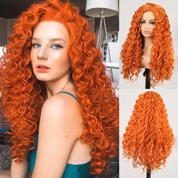 

RONGDUOYI High Temperature Fiber Synthetic Wig Long Kinky Curly Wigs for Women Orange Hair Full Machine Made Wig Cosplay Wigs