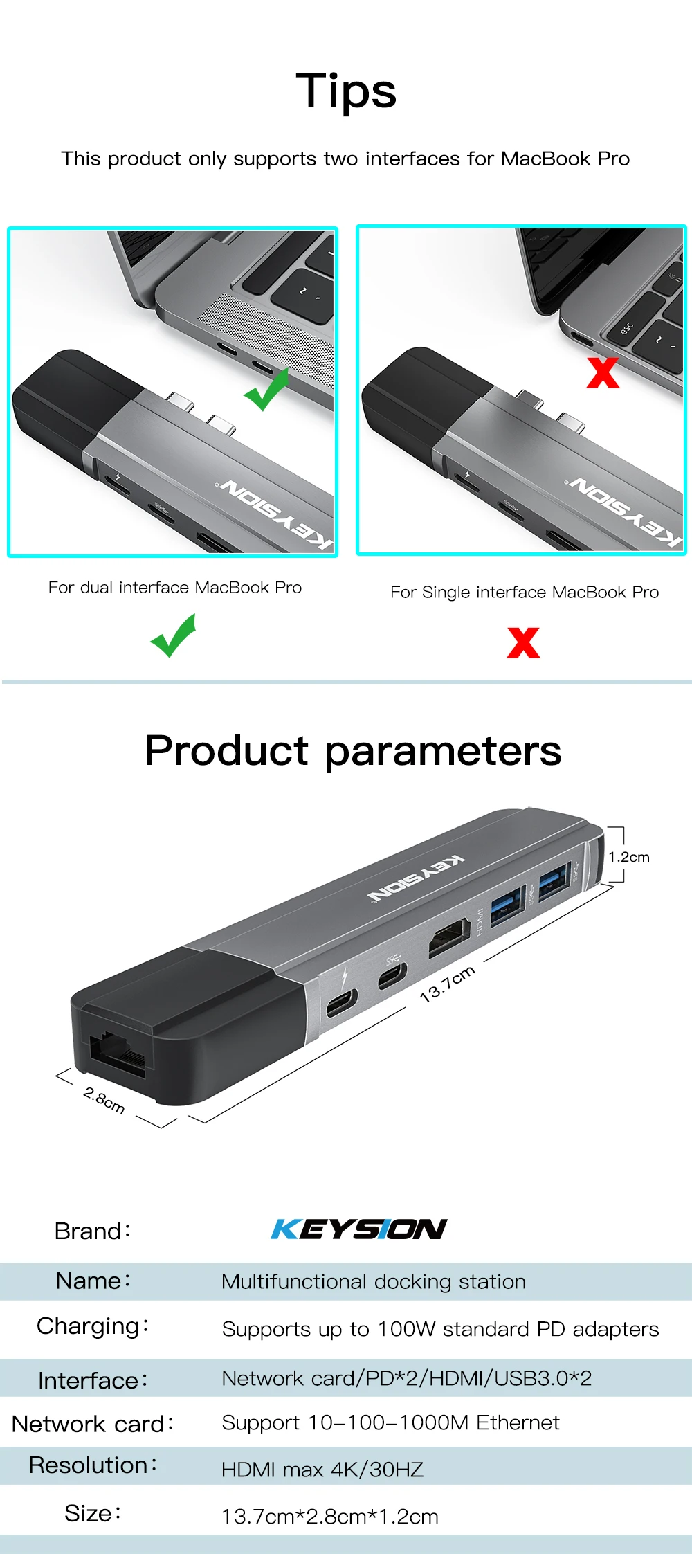 KEYSION 6 в 1 usb-хаб к Мульти USB 3,0 HDMI адаптер USB разветвитель для MacBook Pro док-станция Thunderbolt 3 концентратор RJ45 двойной USB TypeC концентратор