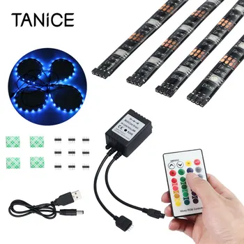 

TANiCE 4Pcs Usb Tv Back Light Rgb Led Strips Music Remote Color Changing Lighting Kit High Quality Music Control LED Strip Light