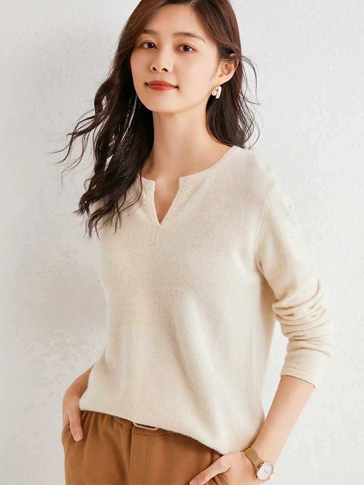 100% Fine Wool Wire Yarn Notch Collar Pullover