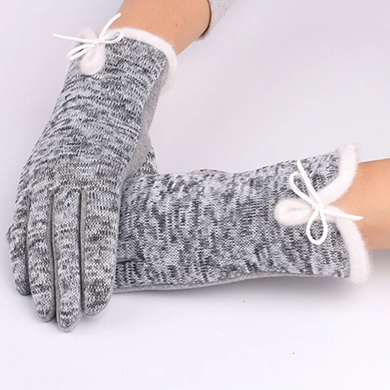 light gray 1 пара, брендовые высококачественные женские зимние шерстяные перчатки рукавицы из кашемира, элегантные теплые плюшевые перчатки с бантом - Цвет: light gray