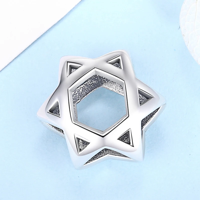 Xiaojing 925 Sterling Silver Star of David Israel's Hollow Beads Charms for Women Fit Original European Bracelets Jewelry Gifts 4
