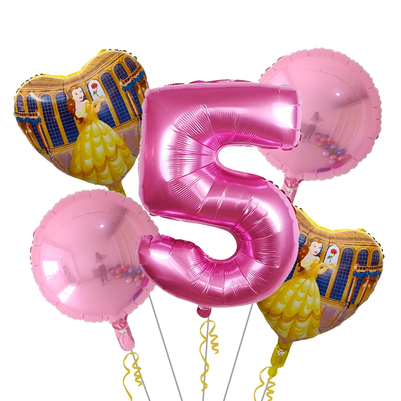5 шт., фольгированные шары «Красавица и Чудовище», для принцессы, 30 дюймов, шар с цифрами, для девочек, для дня рождения, украшения, баллон, для свадьбы, Globos