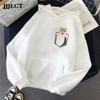 

Female Ulzzang cute Korean autumn and winter Kawaii sweatshirt 90s hoodie girl Shiba Inu hoodie Harajuku funny hoodie