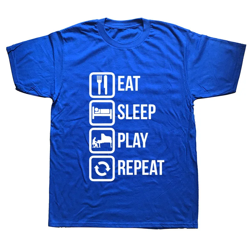 Новая забавная футболка с короткими рукавами с принтом «Eat Sleep Play Piano Repeat Musician Humour» хлопковая Футболка с принтом