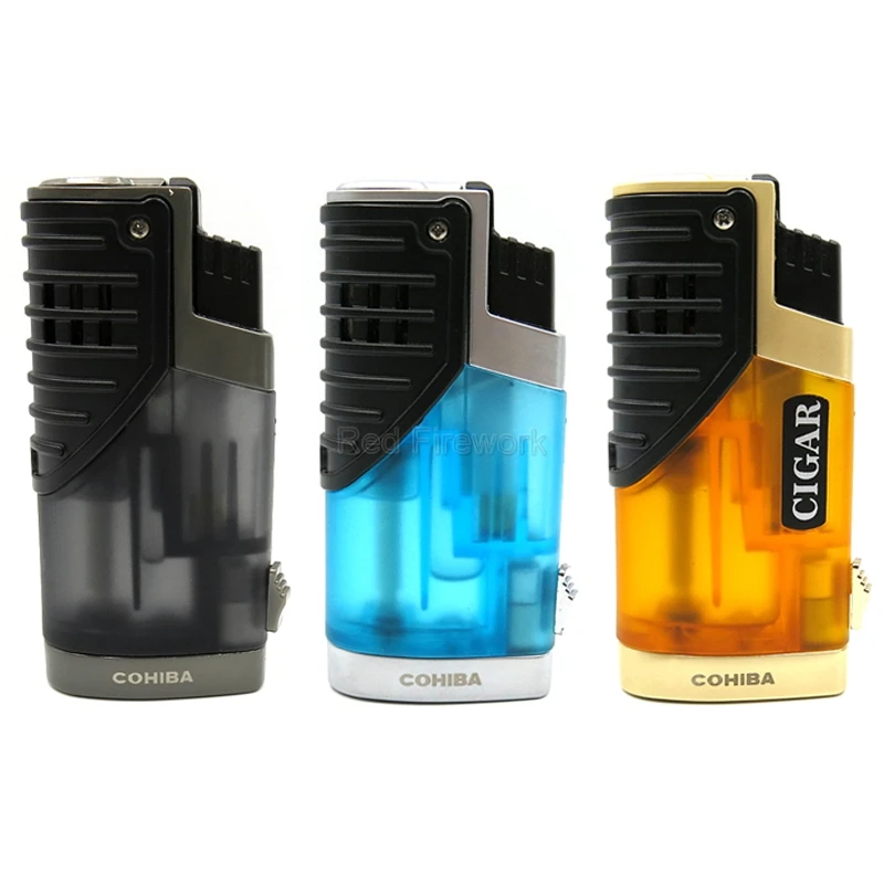 

COHIBA Gedget Windproof Cigar Lighter Portable 3 Jet Torch Flame Fire Tobacco Cigar Cigarette Lighters With Cigar Cutter