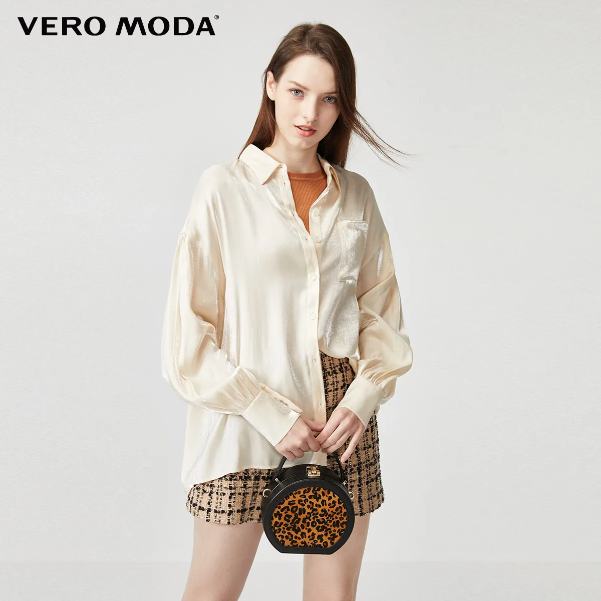 Vero Moda женская OL стильная металлическая блестящая Свободная рубашка с открытыми плечами | 319305537 - Цвет: Rutabaga