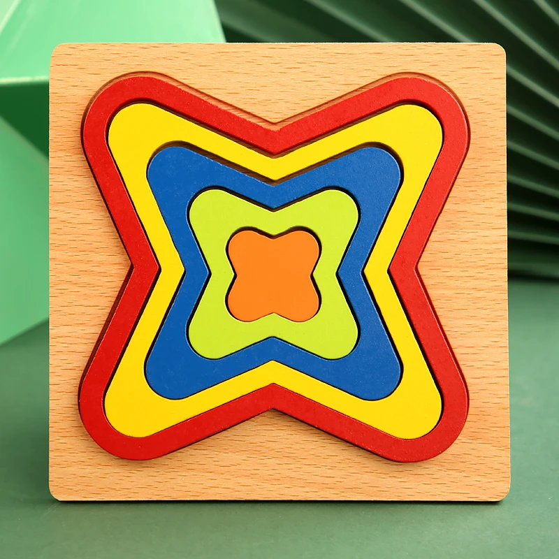 High Quality Colorful 3D Wooden Geometric Shapes Cognition Puzzles Board Math Game Montessori Learning Educational For Kids Toys 12