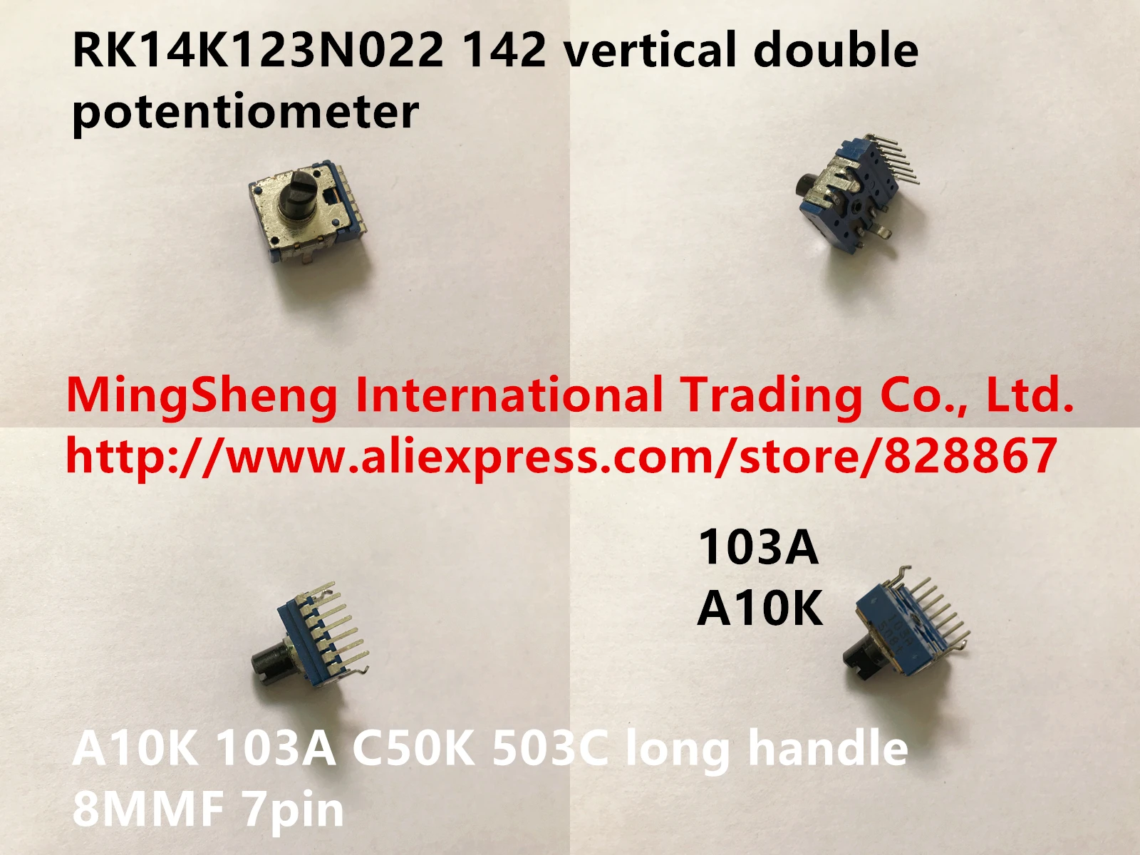 

Original new 100% Japan import RK14K123N022 142 vertical double potentiometer A10K 103A C50K 503C long handle 8MMF 7pin (SWITCH)