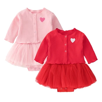 

Newborn Infant Baby Girls Bodysuit Suit Kids Long Sleeve Knit Jacket + Tutu Skirt Playsuit Babygrow Autumn 2 Pcs Outfits 2020