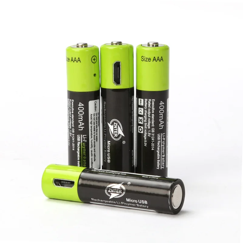 2 шт ZNTER 1,5 V AAA usb аккумулятор 400mAh литий-полимерный литий-ионный аккумулятор с usb кабелем