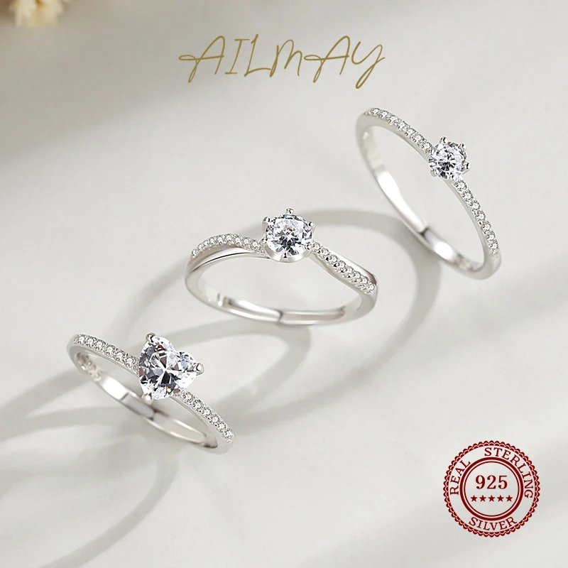 Ailmay 리얼  클리어 하트 CZ 반지 여성을위한 스파클링 매력 손가락 반지 클래식 웨딩 성명 쥬얼리