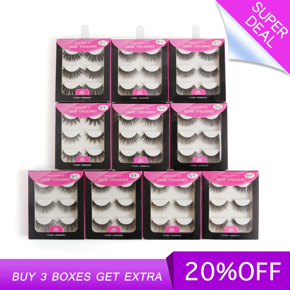 

SHISHICAI 3 pairs 3D Mink Lashes Eye Makeup Wispy Fake Eyelashes Fluffy Natural Long False Eyelashes Extension Full Strip Lashes
