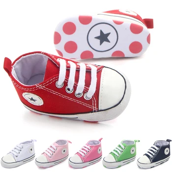 

Newborn Canvas Sneaker Cotton Comfort Breathable First Walkers Crib Shoe Anti-Slip Unisex Toddler Baby Infant Boy Girl Shoes 18M
