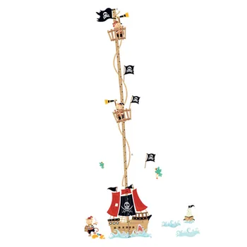 

Cartoon Pirate Ship Height Ruler Wall Stickers For Kids Rooms Boys Growth Chart Design Removable Vinyl Gift