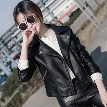 

Leather Jacket Female PU Leather Jacket Women Spring And Summer Motorcycle Small Short Coat Student Korean Slim Tops Outwear