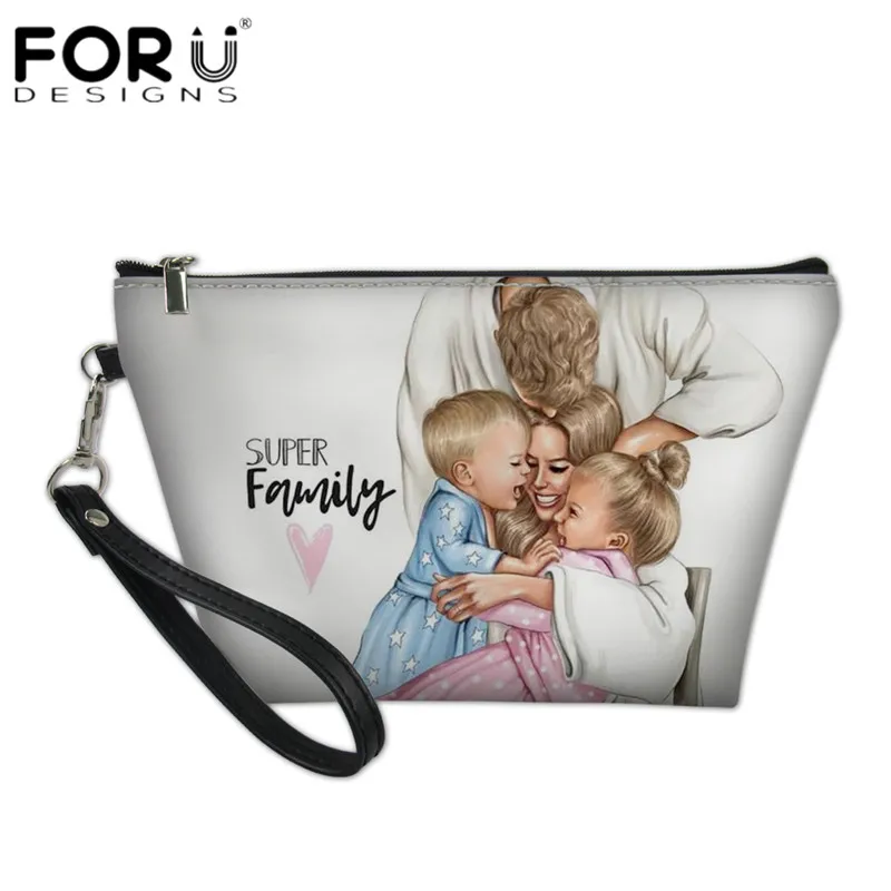 

FORUDESIGNS Zipper Makeup Cases Fashion Super Mama Dad Girl Mom Boy Baby Cosmetic Bags Teen Girls Toiletries Organizer Family