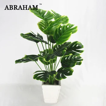

50cm 18fork Large Artificial Plant Plastic Turtle Tree Leaves Fake Monstera Branch Tropical Green Plant for Bonsai Indoor Decor