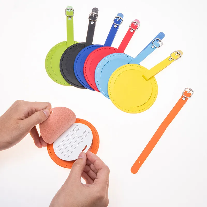 Leather Luggage Tag Handbag Pendant Travel Accessories Round Name ID Address Holder Suitcase Label Baggage Boarding Tags