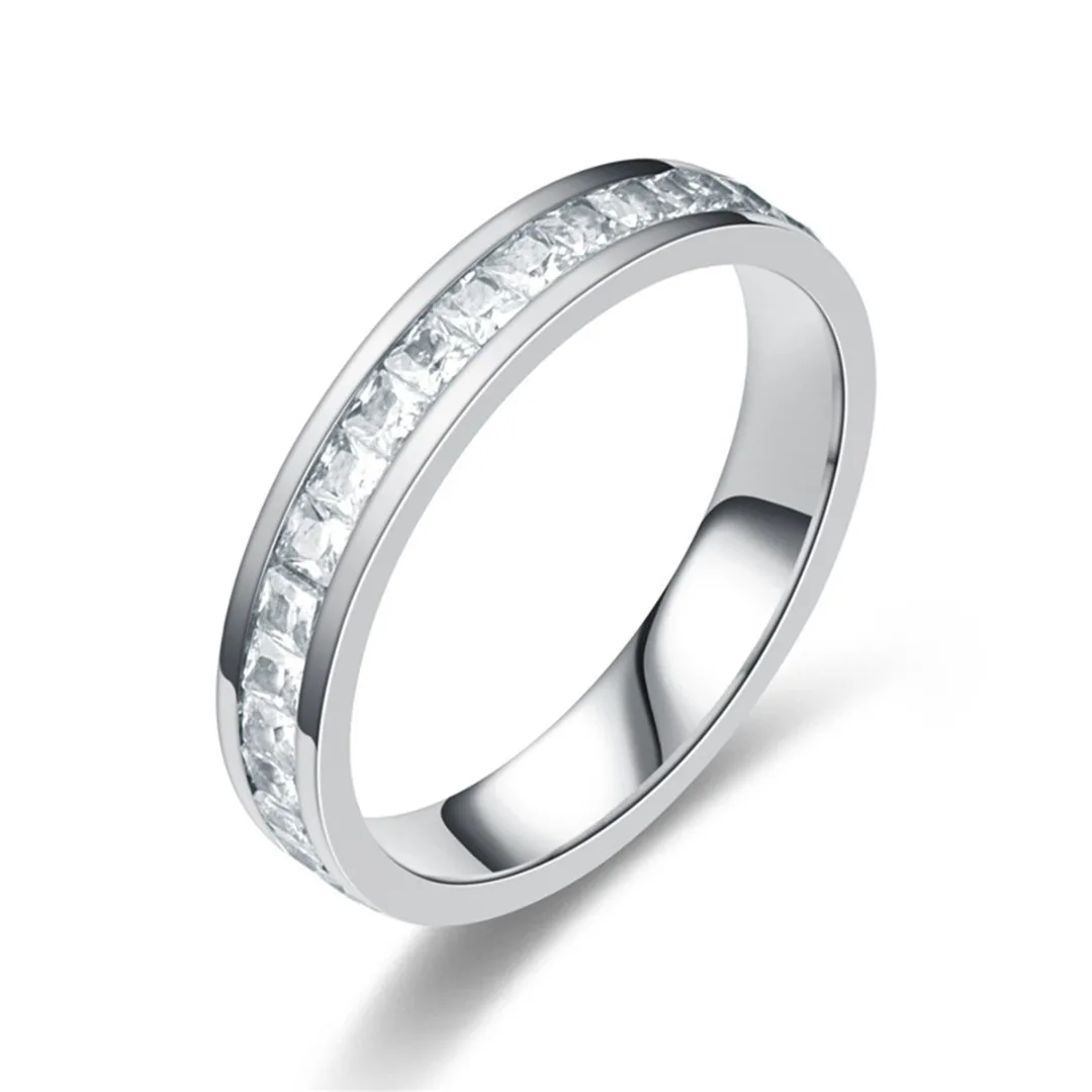 Chic Romantic Square Zircon Rose Gold Ring For Women Classic Charm Double Row Zircon Men Wedding Ring Silver Finger Jewelry