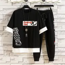 Male Set 2020 Streetwear T-shirt and Ankle-length Pant hip hop outwear men Suit Two Piece Set Casual Clothes size M-3XL