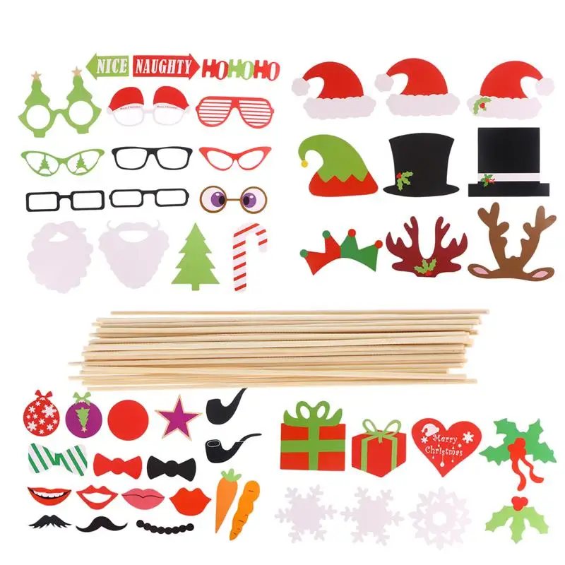 

50pcs Christmas Photo Booth Props Party Photo Photography Spoof Beard Accessories