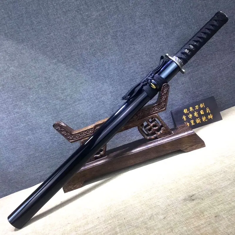 Temper Chinese WUSHU Sword manganese steel Sabre straight Jian With black wood Scabbard