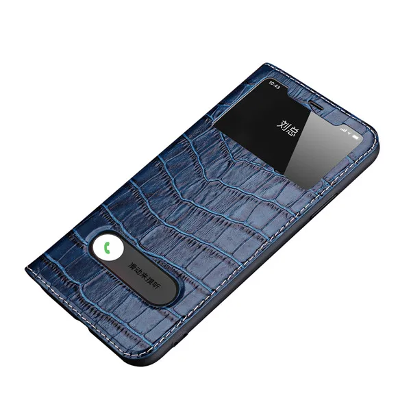 Чехол с окошком для iPhone 11 Pro, чехол из натуральной воловьей кожи, чехол под крокодиловую кожу, чехол для iPhone 11 Pro Max, флип-чехол, Funda - Цвет: Blue
