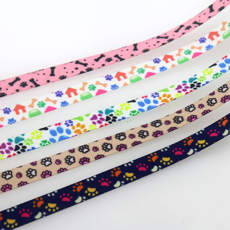 DHK 3/8'' 5yards Dog Bone Paw Printed Grosgrain Ribbon Accessory Hairbow Headwear DIY Decoration 9mm C1968