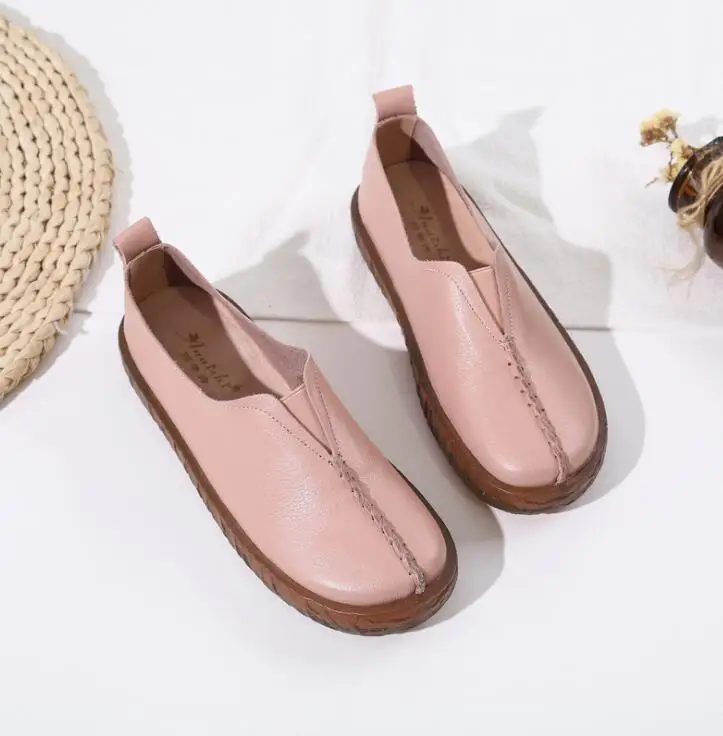 Лоферы из натуральной кожи; повседневные женские кроссовки без застежки; удобная обувь на платформе; женская обувь на плоской подошве; tenis feminino Zapatos De Mujer; c886 - Color: Pink