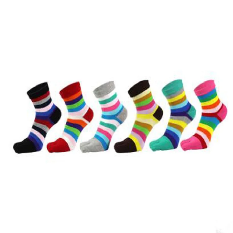 12 шт = 6 пар осень зима Забавные милые пять пальцев Радуга Цвет Полосатый Печатных лодыжки носок хлопок носки женские Харадзюку