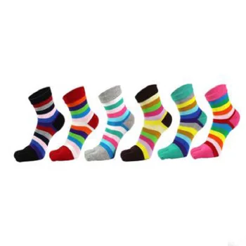 

12 PCS = 6 Pairs Autumn Winter Funny Cute Five Fingers Rainbow Color Striped Printed Ankle Toe Cotton Socks Women Harajuku
