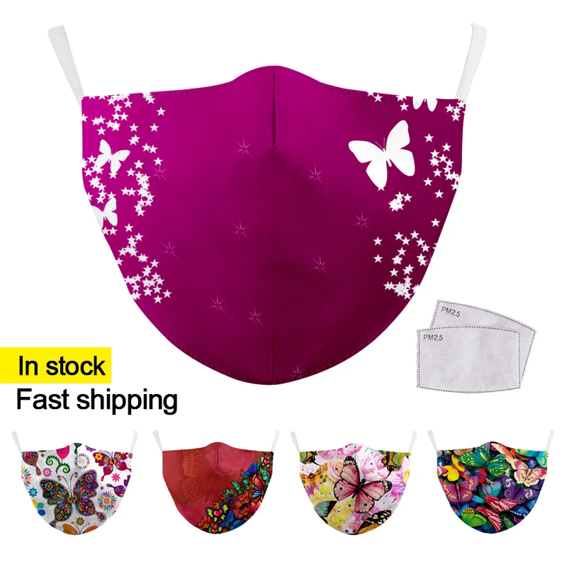 Washable Reusable Mouth Face Mask Women Cover 3D Butterfly Printed Masks Fabric Adult | Красота и здоровье