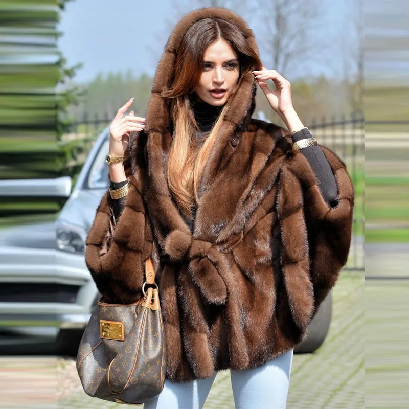 New Loose Bat Sleeved Natural Real Mink Fur Coat Many types Collars Real Fur Coat Women Winter Warm Thick Real Fur jacket