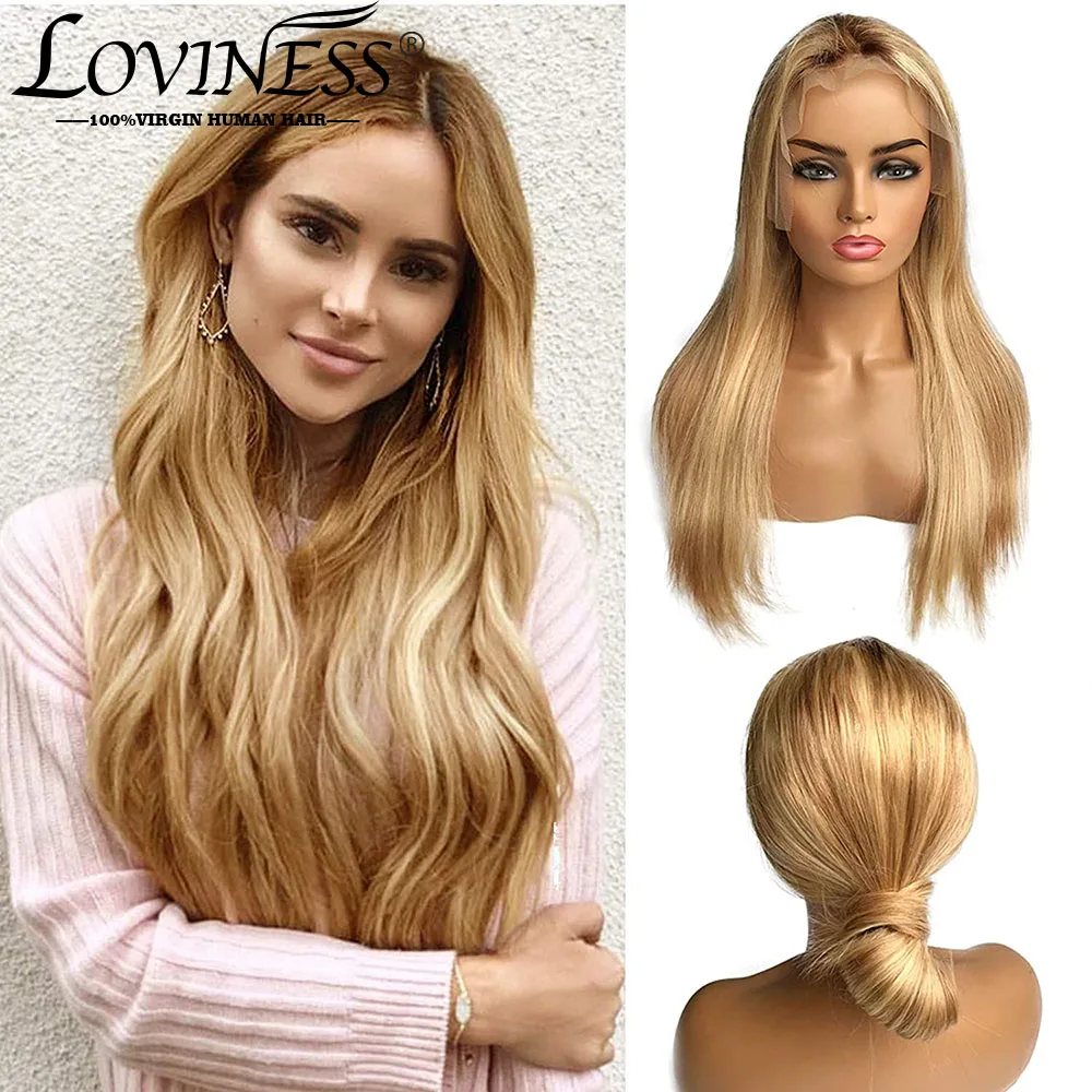 Highlight Wig Human Hair Long Straight 13x4x1 T Part Lace Front Ponytail Human Hair Wigs Brazilian Rmey Natural Hairline Wig